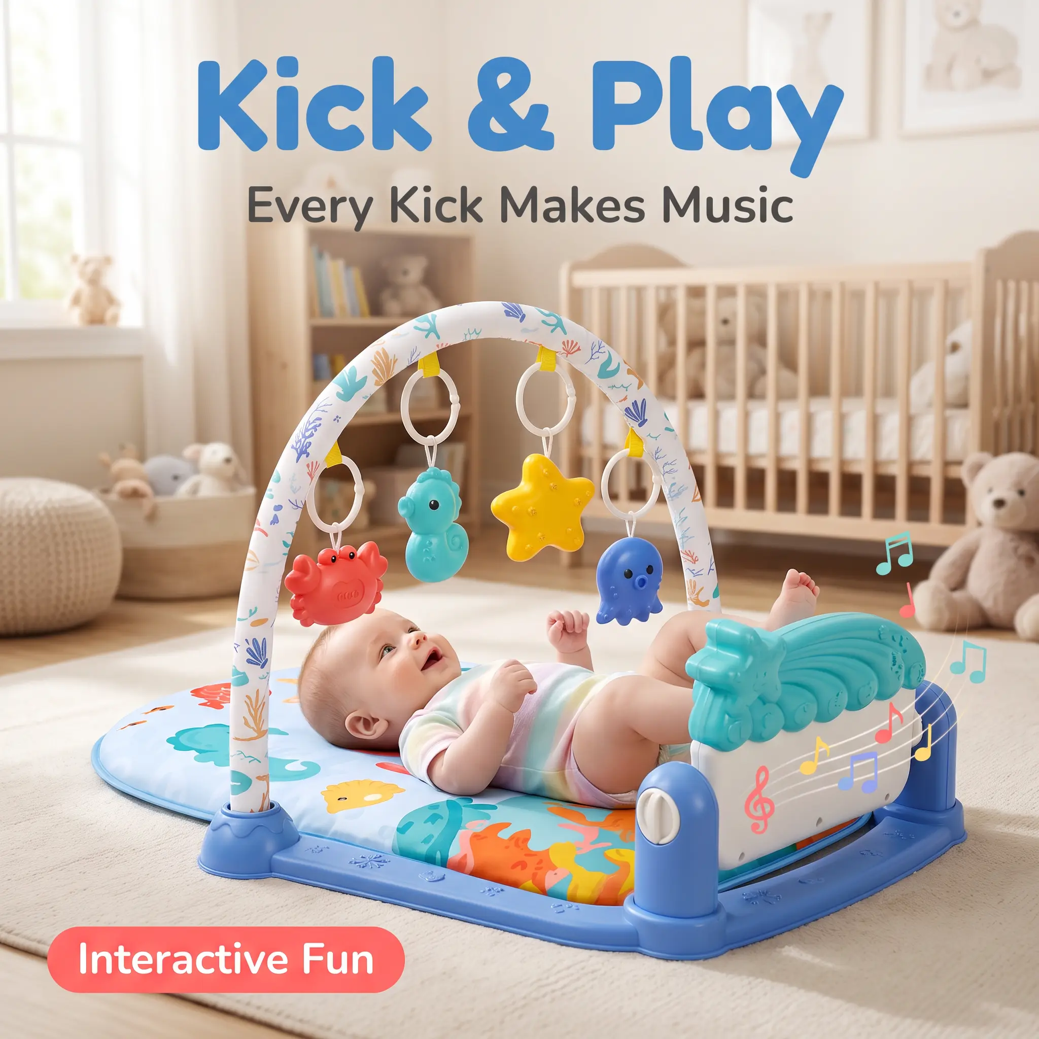 Baby Piano Gym Play Mat - Unisex Soft Fabric Music Toy with Light-Up Keys, Newborn Baby Stuff for Tummy Time 0-12 Months Gift