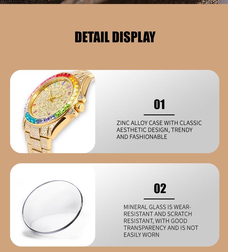 Men's Multifunctional wristwatch Luxury Rhinestone Embellished  QuartzWatch Rainbow Crystal Chronograph  with Gift Box Included Fashion Timeless ClassicWatch Flash Sale -Fashionable
