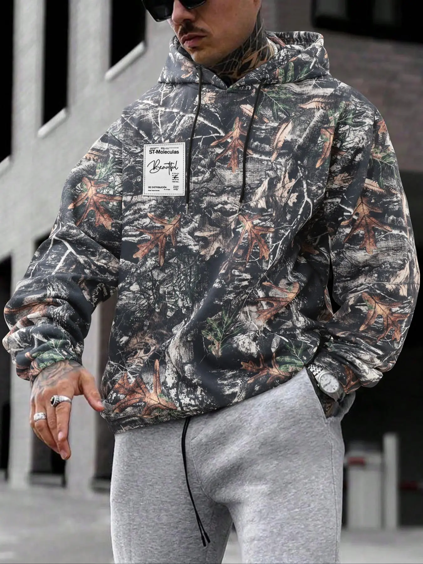 Men's Camo Print Hoodie, Regular Fit Casual Letter Print Long Sleeve Hooded Sweatshirt for Fall & Winter, Men's Top for Daily Wear