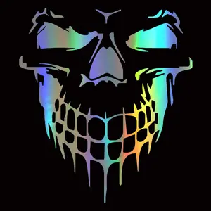 3D Skull Decals and Signs for Car Styling for Car Windows Doors and Trucks, Holographic Silver, 6.97"