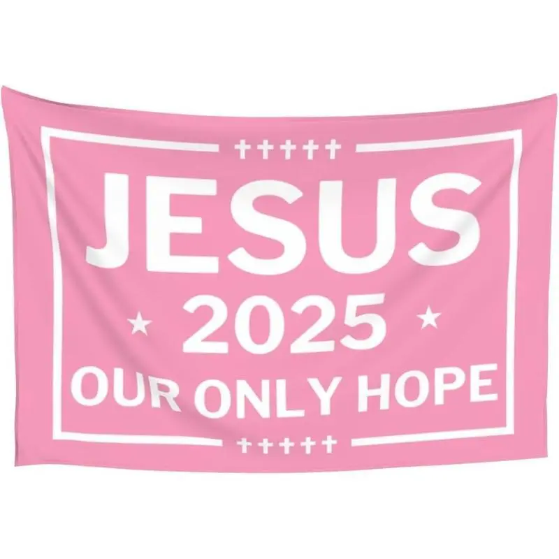 60x40in Light Cotton-Linen Polyester Print Tapestry, Christian Faith Funny Gymini Jesus 2025 Our Only Hope Pink Wall Banner, Home Bedroom Decor God Bless America Sign for Indoor-Outdoor Wall Decoration (Hand Wash, Size Included), Room Art