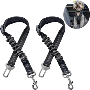 2 Pack Dog Seat Belt Adjustable Car Seatbelts for Vehicles Nylon Pet Safety with Elastic Bungee Buffer Reflective Durable Harness for Dogs