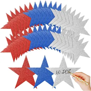 60 Pcs Patriotic Star Cutouts Double Printed Paper Star Confetti for 4th of July Bulletin Board Classroom Wall Decoration, 6 Inches (Red, Blue, Silver)