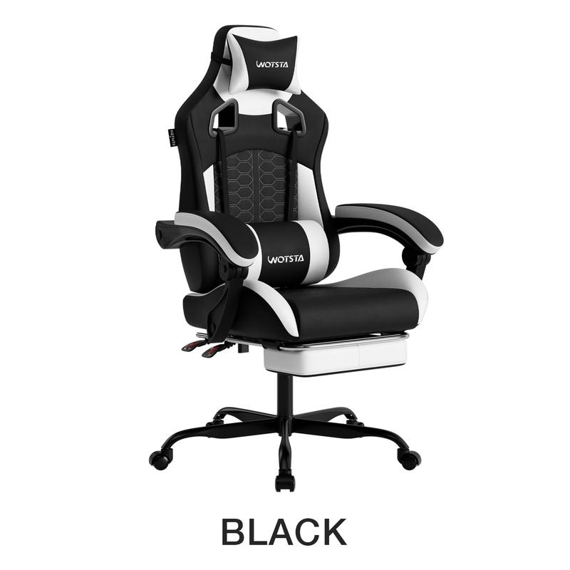 WOTSTA Gaming Chair with Footrest, Ergonomic Computer Chair, PU Breathable Material with Headrest and Lumbar Support, Suitable for Silla Gamer and Adults (Grey)