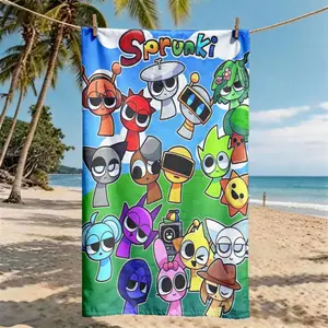 A Sprunki Incredibox Cartoon Characters All-over Printed Beach Towel - Oversized, Skin-friendly, Absorbent and Quick-drying, Perfect for Beach and Pool Leisure, Ideal for Summer Trips - Suitable for Seaside Vacations, Pool Parties and Outdoor Picnics