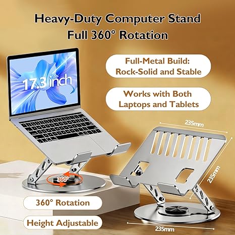 360° Rotatable Laptop Stand | Aluminum Alloy Ergonomic Tablet Holder | Adjustable Height Foldable Riser for Desk, Compatible with iPad, MacBook, All Phones & Tablets #LaptopStand #DeskSetup 360° Rotatable Laptop Stand | Aluminum Alloy Ergonomic Tablet Holder | Adjustable Height Foldable Riser for Desk, Compatible with iPad, MacBook, All Phones & Tablets #LaptopStand #DeskSetup