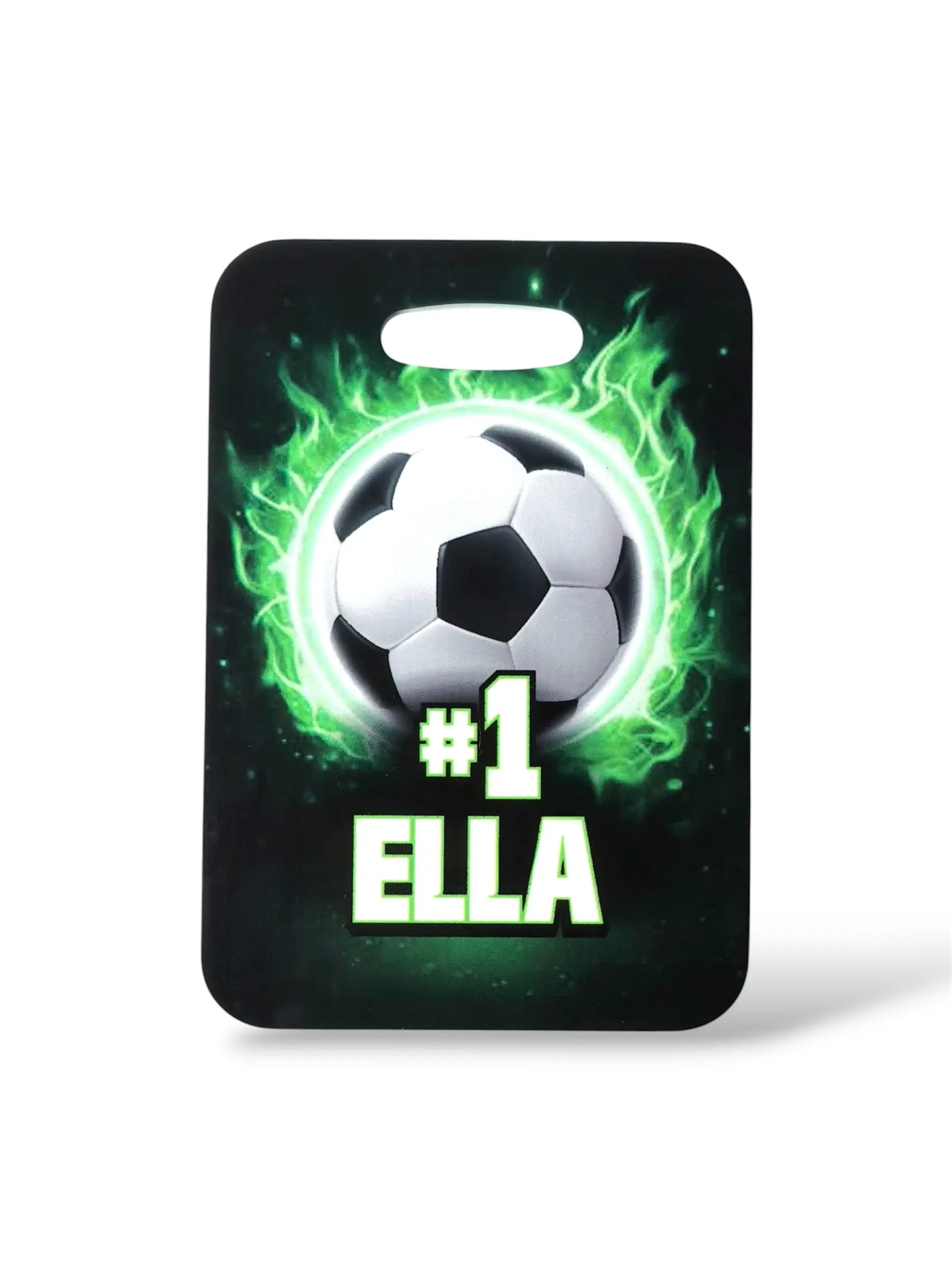 Personalised Soccer Ball Bag Tag - Plastic 2.75" × 4" Rectangle ID Tag for Athletes with Secure Loop, Fits Soccer Bags, Backpacks
