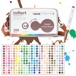 288 Color Acrylic Paint Markers Set, Soft Brush Head Markers with Bag and Stand, Ideal for Fabric Wood Stone Canvas Glass, Brush Tip Markers