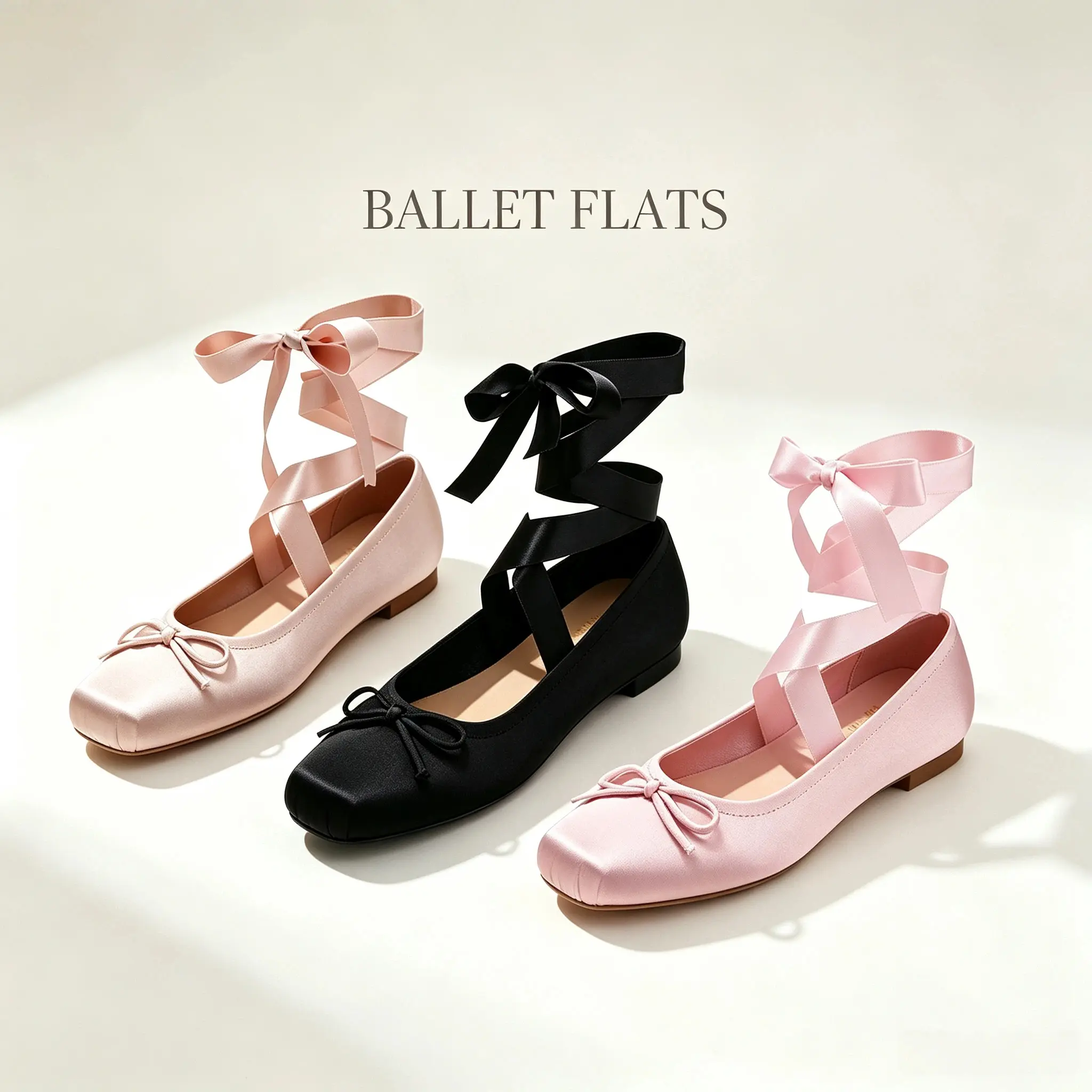 Women's Elegant Ballet Flats - Square Toe, Bow-Front Accent, Lace-Up Strappy Mary Janes