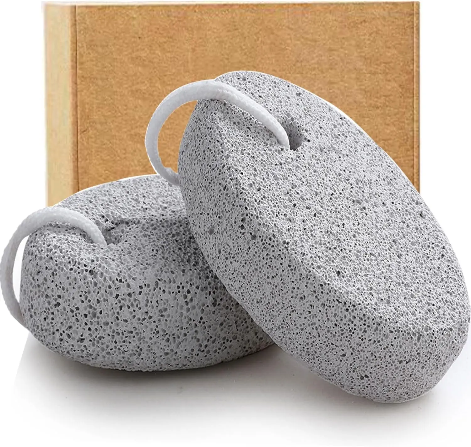 Natural Foot Pumice Stone for Feet, 2-Pack Lava Pedicure Tools, Hard Skin & Callus Removers for Feet and Hands – White