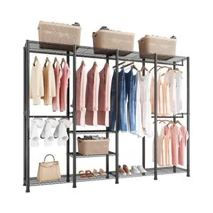 VEVOR Clothing Garment Rack, Summervibes,Summervibes, Heavy Duty Closet Wardrobe, Adjustable Tiers Clothes Racks with Steel Frame, 1100 lbs Load Capacity Clothes Rack with 4 Hanging Rods for Bedroom, Clothing Store, Hallway