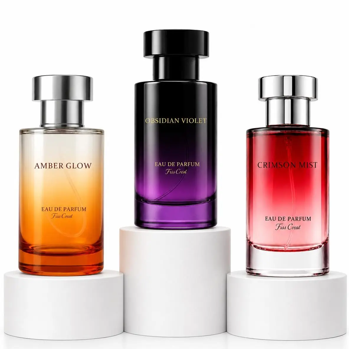 Fiss Creat Women's Eau De Parfum Gift Set - 3-Piece Long-Lasting Vegan Fragrance Trio with Amber Glow, Crimson Mist, Obsidian Violet, Vanilla Scents, Signature Scent, Romantic Gifts for Her, Fragrance Sets, Womens Gifts, Daily Wear