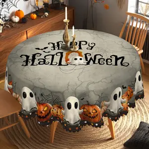 PLUMLIK Vintage Halloween Tablecloth with Cute Ghost Pumpkin Patterns, Halloween Decor 2025, Day Of The Dead Round Rectangular Table Cloth, Black&White Holiday Indoor Outdoor Table Decor, Halloween Ghost Bonfire Party Decor, kitchen Homegoods Halloween