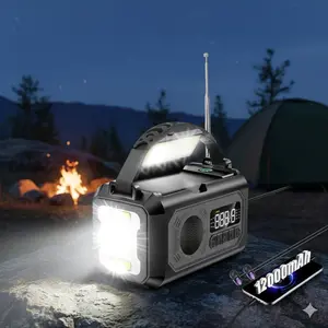 Portable Solar Power Bank with USB Solar Charging, Hand Crank, 12000mAh Emergency Radio AM/FM/NOAA Weather Alert, LED SOS Flashlight, Survival Gear for Camping, Hiking & Outdoor Emergency Power Supply