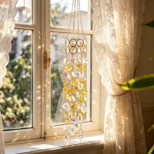 Hangable Rainbow Maker Suncatcher, Boho Glass Prism Window Hanging with Metal Crystals Hook, Aesthetic Home Decor Gift for Bedroom and Living Room