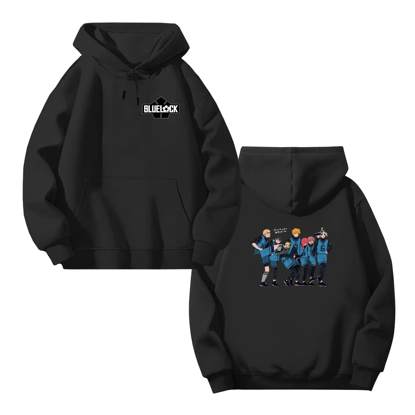 Men's Blue Lock Anime Hoodie, Unisex Oversized Fleece-Cotton Pullover with Character Graphic, Cute Long Sleeve Streetwear for Halloween Party, Menswear, Longsleeves, Chic, Anime Print Men's Hoodies, Cartoon Theme Men's Hoodies