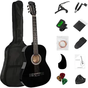 38in Beginner Guitar Acoustic Guitar Basic Starter Kit Tuner Capo Strings Winders Strap Picks Student  Adults Guitar Pickguard with Gig Bag