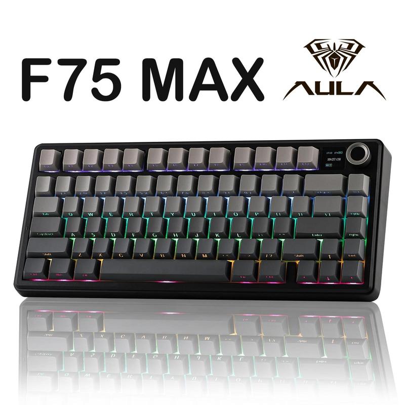 Aula F75 MAX Wireless Mechanical Keyboard with TFT Screen and Knob, Gasket Gaming Keyboard in 75% Layout, Hot Swappable, RGB Backlight, for PC/Mac/Linux (Reaper Switch)