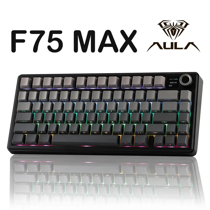 Aula F75 MAX Wireless Mechanical Keyboard with TFT Screen and Knob, Gasket Gaming Keyboard in 75% Layout, Hot Swappable, RGB Backlight, for PC/Mac/Linux (Reaper Switch)