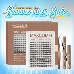 MaxComfi Muse Cosmetic Eyelash Extensions - DIY, Beginner-Friendly, Natural Lash Clusters, Waterproof, Thin Band, Super Soft, Long-Lasting, Natural Venus Velure Style for Daily Voluminous Summervibes