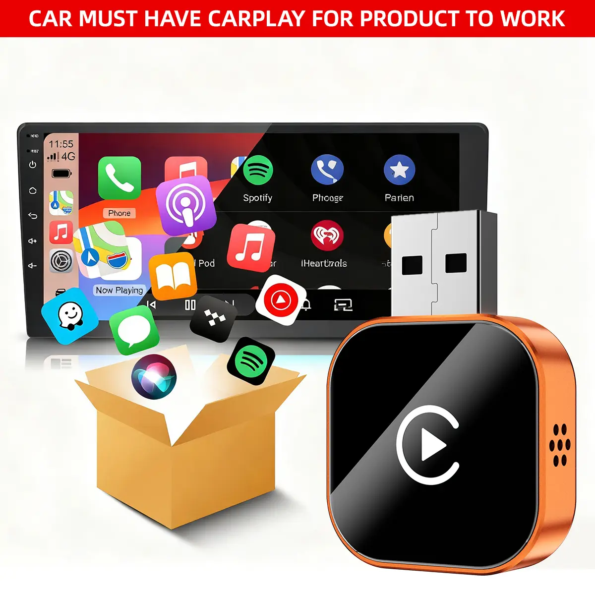 【YURNLV】 2026 upgraded wireless CarPlay adapter, supports Apple and Android phones, wired to wireless conversion, plug and play, stable control with no delay& Hands-Free Calls