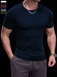 Men's Quick-Dry Sports Shirt, Plain Color Gym Top, Breathable Fitness Clothing, Comfortable Durable Fabric, Ideal for Training, Gym Workout Shirt