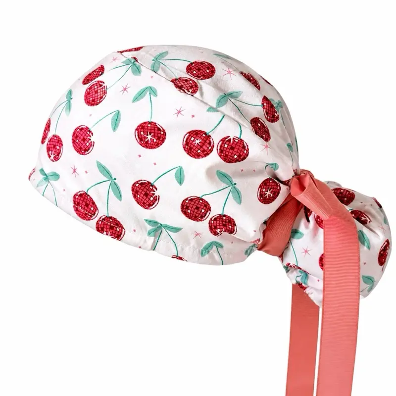 Cherry Scrub Cap | Ponytail Surgical Cap | Coquette Nurse Hat | Satin or Cotton Lined Scrub Hat | Pink Cherry Medical Cap | Handmade Gift