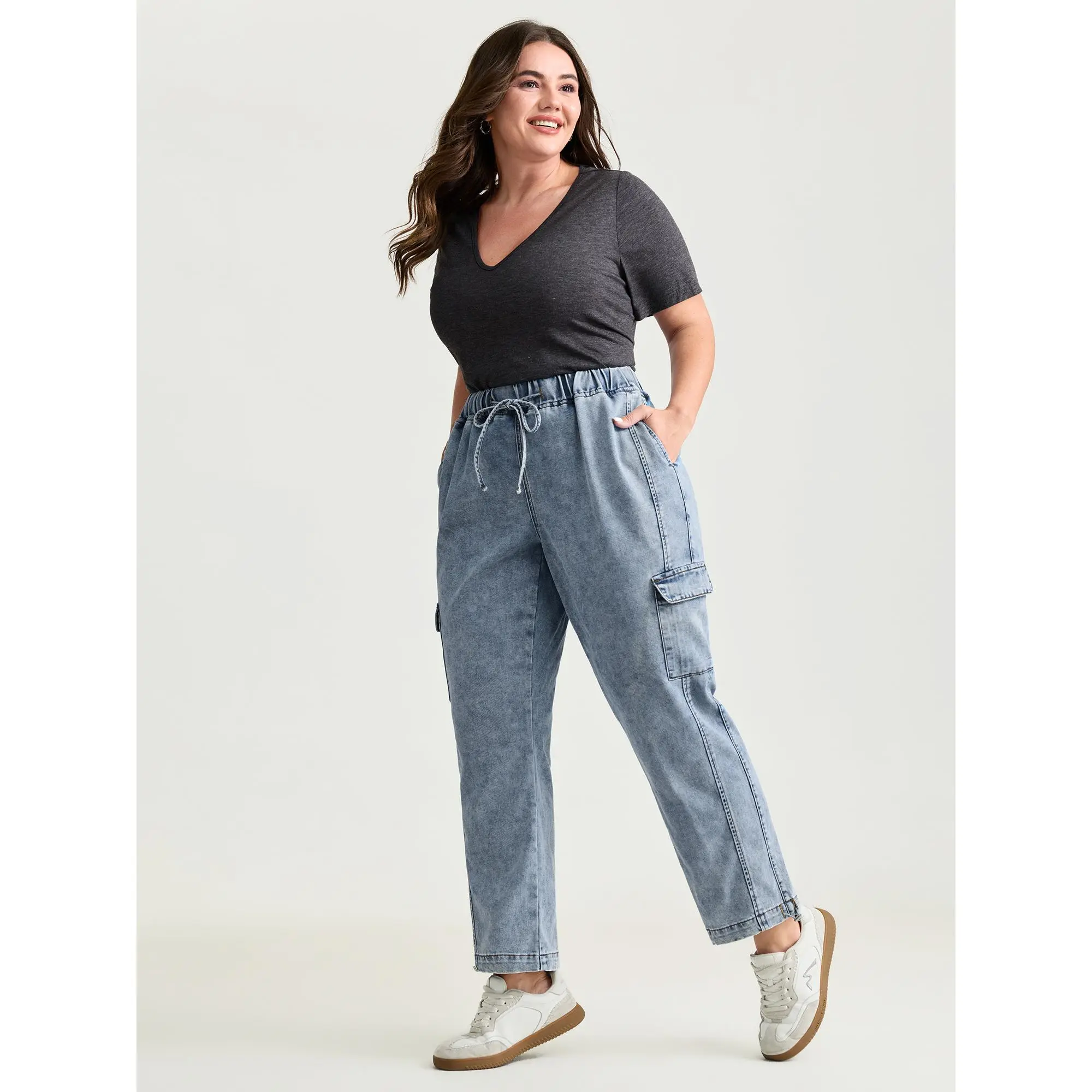BloomChic Women's Easy Pull-on Slim Fit Stretch Denim Jeans - Elastic Waistband, Low Iron Tencel-Cotton Blend, Slant Pockets, Curvy Clothing, Plus Size Casual Basics, Full Length Slim Fit Coverage Pants