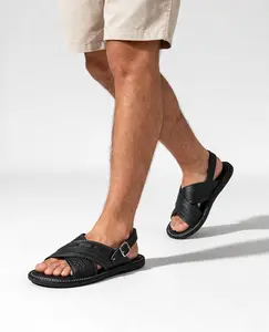 Huarache Cruzado Acojinado de cuero black Cross Padded Men Sandals Leather