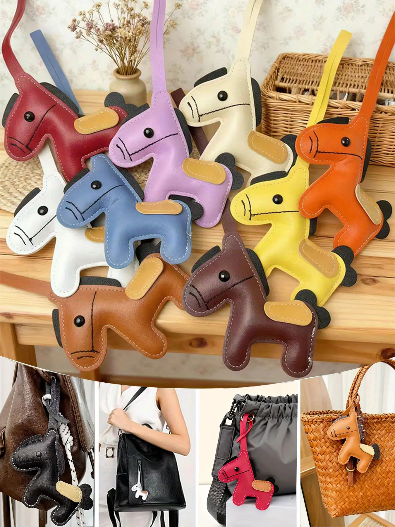 2026 Year of the Horse Mascot Keychain Faux PU Leather, Aesthetic Keychain, Horse Pendant, Horse Keyring Charms, Zodiac Horse Lanyard Key Fob, Animal Theme Horse Ornament Valentine's Day