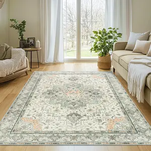【SummerVibes】【MovingSeason】EIKIONE Bohemian Distressed Rug Non-Toxic Soft Anti-Slip Vintage Bohemian Style Area Rug Non-slip Modern Home Decor 4x6-8x10 Waterproof Stain-Resistant Easy Clean Geometric BohoDecor for Bedroom Living Room Nook US Fast Shipping