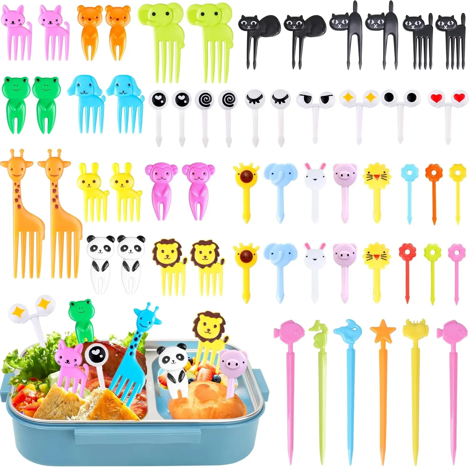 156PCS Animal Food Picks for Kids Bento Box Accessories, FATLODA Fun Kid Food Picks, Cute Fruit Toothpicks for Kids Lunch Accessories, Reusable Lunchbox Pick for Kid Toddler