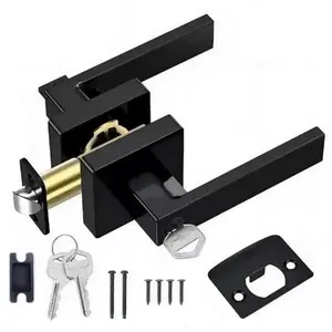 Square Door Lever Entry Door Lock Set, Privacy Locking Passage Door Lock for Bedroom, Interior Exterior Entry Door Knob