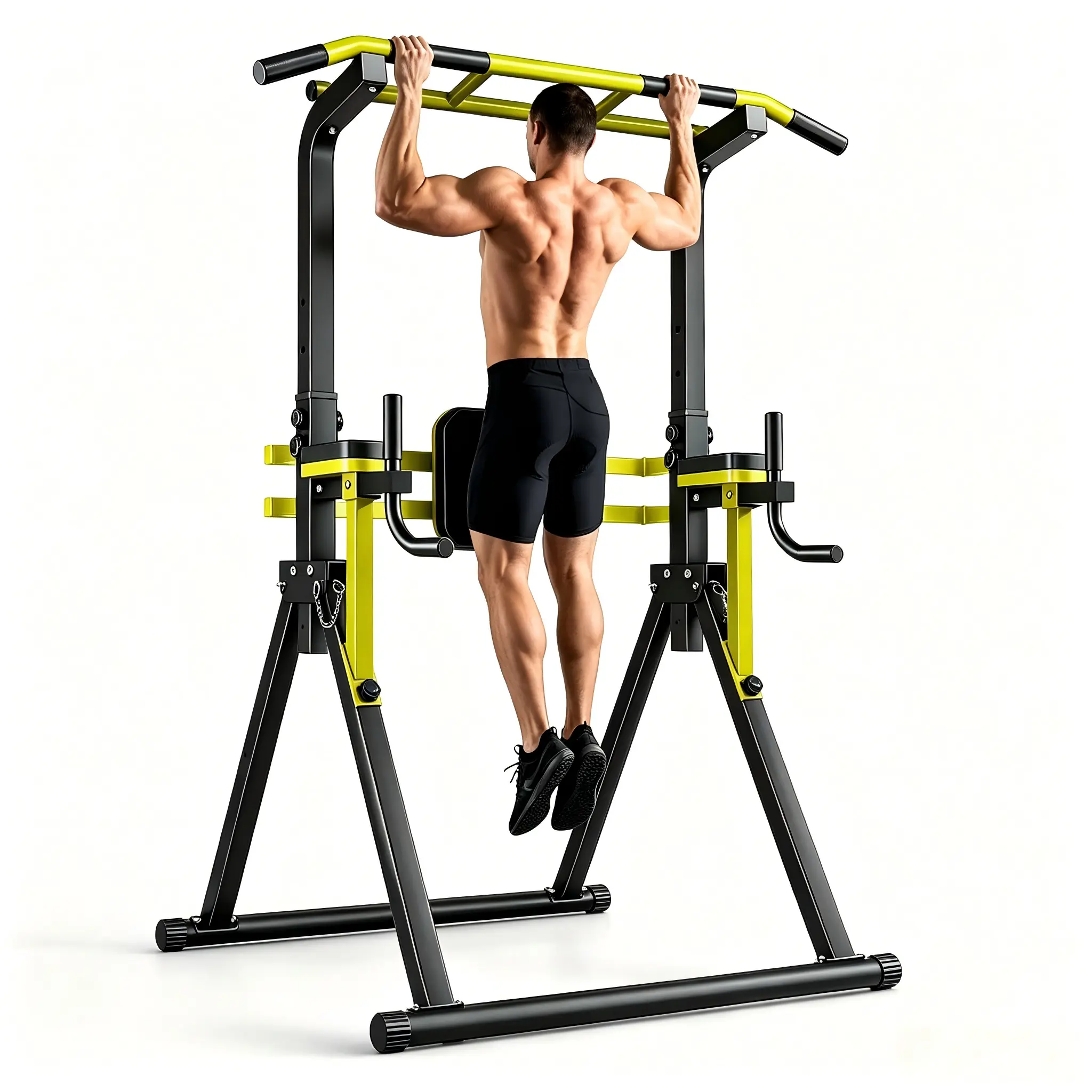 SAYGOGO Power Tower At-Home Pull Up Bar Station - Sturdy Durable Heavy-Duty Frame, 10-Level Adjustable Height Dip Station, Multi-Functional Indoor Home Gym Equipment for Apartment Personal Household Training
