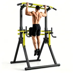 SAYGOGO Power Tower At-Home Pull Up Bar Station - Sturdy Durable Heavy-Duty Frame, 10-Level Adjustable Height Dip Station, Multi-Functional Indoor Home Gym Equipment for Apartment Personal Household Training