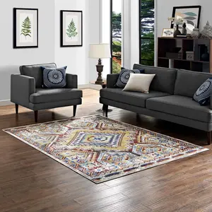 Modway Florita Distressed Southwestern Aztec 5x8 Area Rug in Multicolored