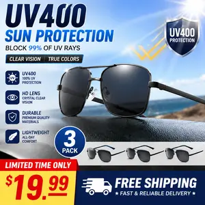 Premium 3PCS Pilot Sunglasses Collection | High-Definition UV400 Eye Protection | Durable & Flexible Metal Frame with Adjustable Nose Pads | Lightweight Design for Long-Wear Comfort during Driving & Sports