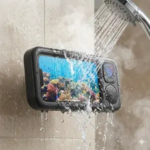 Built-in Bluetooth Speaker Shower Phone Holder, Waterproof 480° Rotation Wall Mount Bracket, Universal Fit 4"-6.8" Cell Phones Perfect Gift