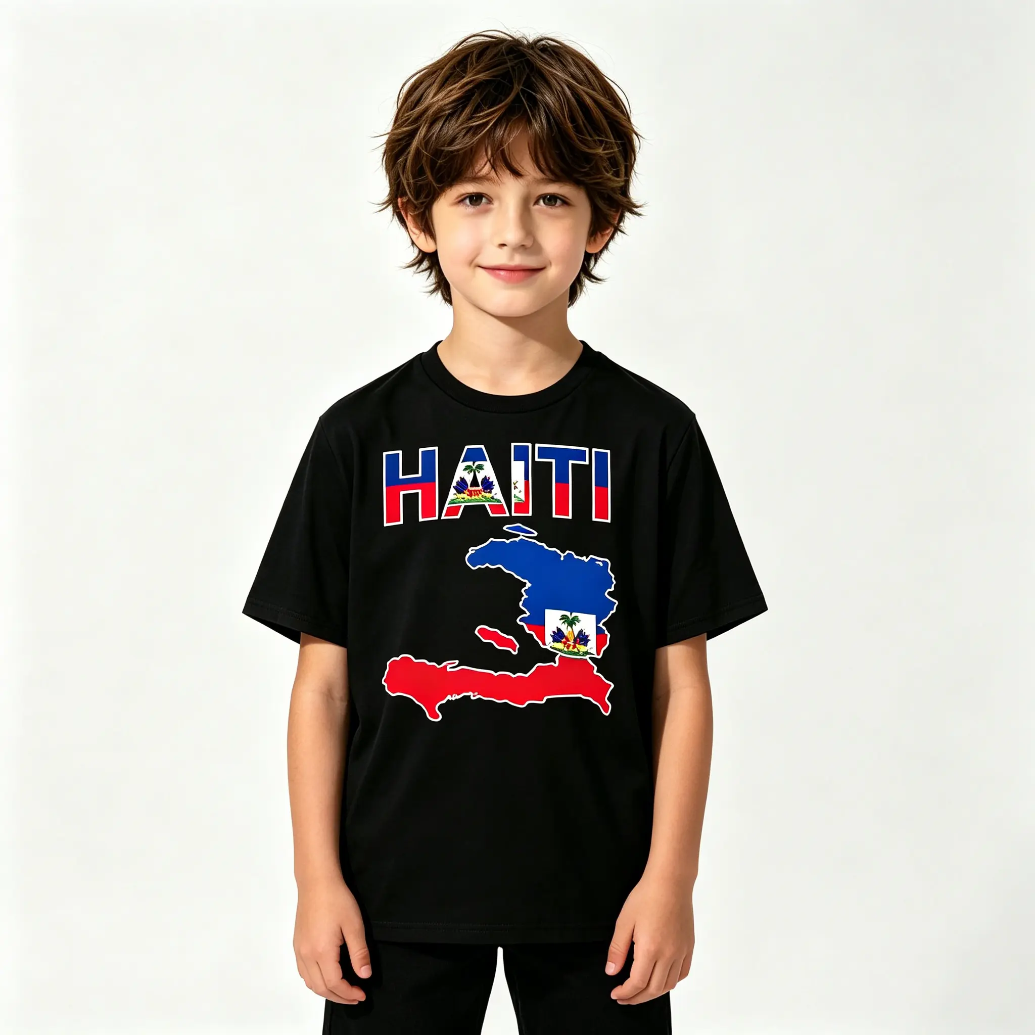 100% pure cotton suitable for both girls and boys Happy Haiti Flag Day Cool Haiti Flag Map Haiti Pride T-shirt Pattern T-shirt Say You Swear Garbage Album 67 Eat Sleep Sticky Repetition 90s Good