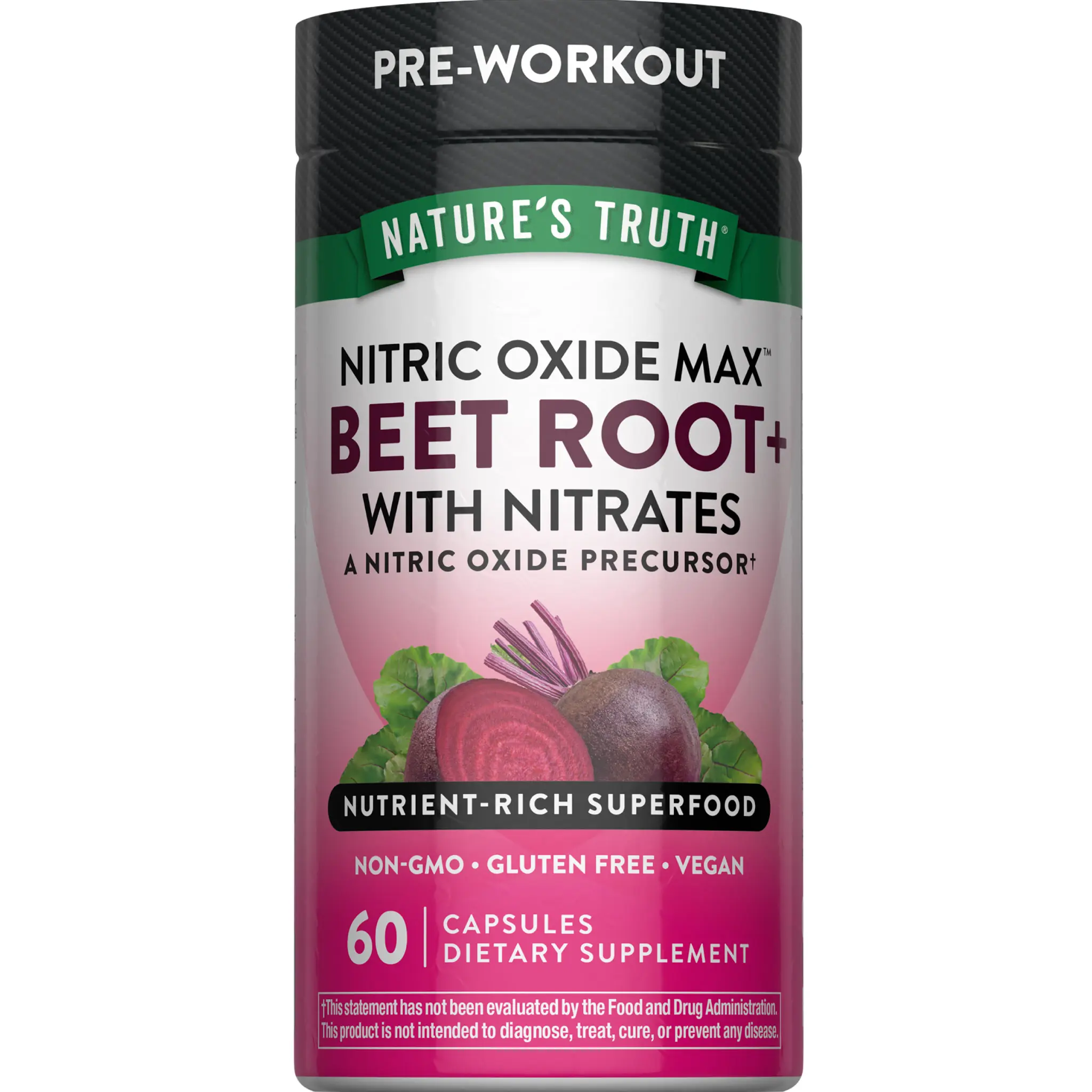 Nature's Truth Nitric Oxide Max with Beet Root - Powerful Nitric Oxide Precursor Fuel Up Blend - 60 Capsules - for Men and Women