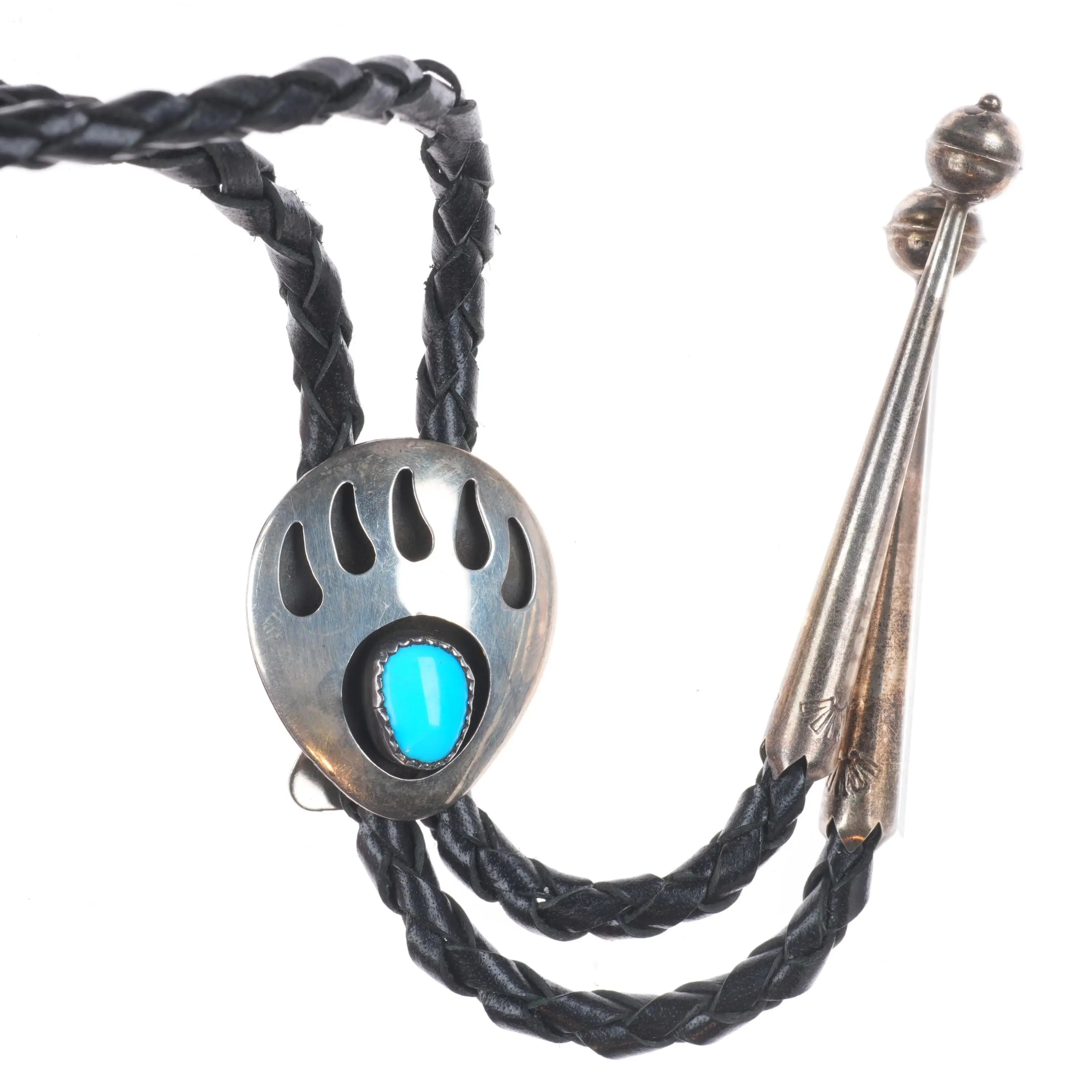 Vintage Navajo sterling silver shadowbox bear paw turquoise bolo tie ...