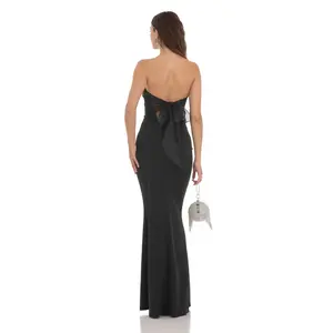Lucy In The Sky Back Bow Strapless Maxi Dress in Black