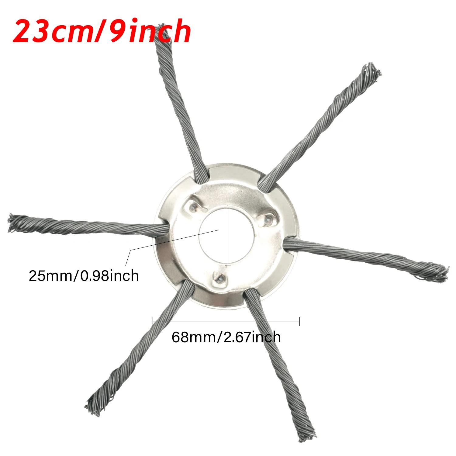 8/9inch Steel Wire Wheel Head Grass Trimmer Head Universal Weed Brush Fit Straight Shaft Brushcutter Removal Moss Rust