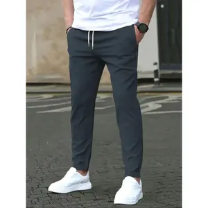 Men's Solid Color Drawstring Waist Pants, Classic Chino Pants, Regular Fit Casual Straight Leg Comfy Pocket Trousers for Spring & Fall, Men's Bottoms for Daily Wear