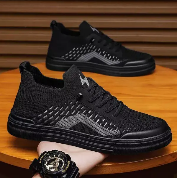 Hollow Mesh Knit Low Top Casual Trainers Elastic Lace Design Wear Resistant Thick Rubber Outsole Breathable Lightweight Street Footwear