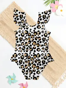 Baby Leopard Print Jumpsuit, Cute Music Theme Design, Sleeveless Beach Vacation, Adorable Infant Swimsuit, Swimwear
