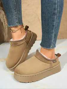 Women's Winter Ankle Boots, Suede Leather with Faux Fur Lining, Waterproof Warm Memory Foam Insole, Slip-On Casual Style, Winter Warm Shoes