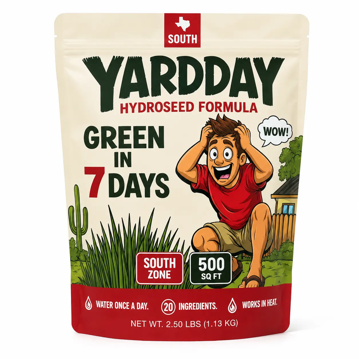 YardDay Hydroseed Grass Seed Kit XL - Green in 7 Days, Water Once a Day, Coated Bermuda for Southern Heat, 500 sq ft