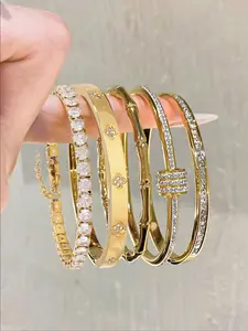 Luxurious Stainless Steel Layered Bracelets Set, Elegant Casual Jewelry for Daily Wear & Special Occasions, Fashionable Women Accessories