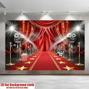 1PC,2D Flat Hollywood Red Carpet Theme Backdrop, Movie Premiere Oscar Party Decor Curtain, Photography Prop, Stage Curtain Shooting Background, Customizable Size, Ideal for Photo Booth, Event Decor